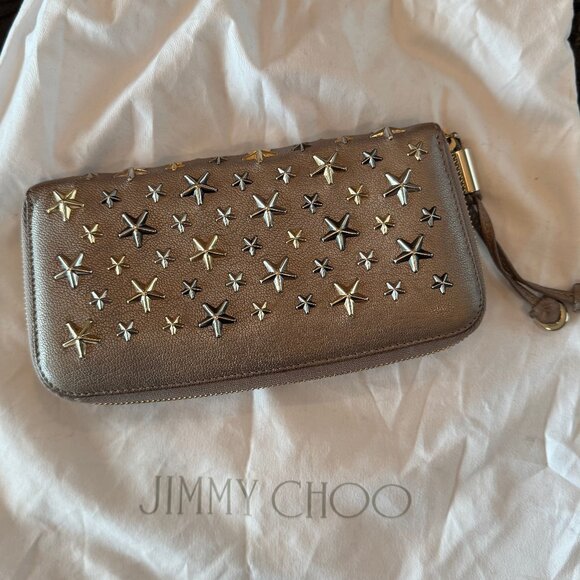 Jimmy Choo Brown Leather Star Studded Long Wallet - Picture 1 of 4